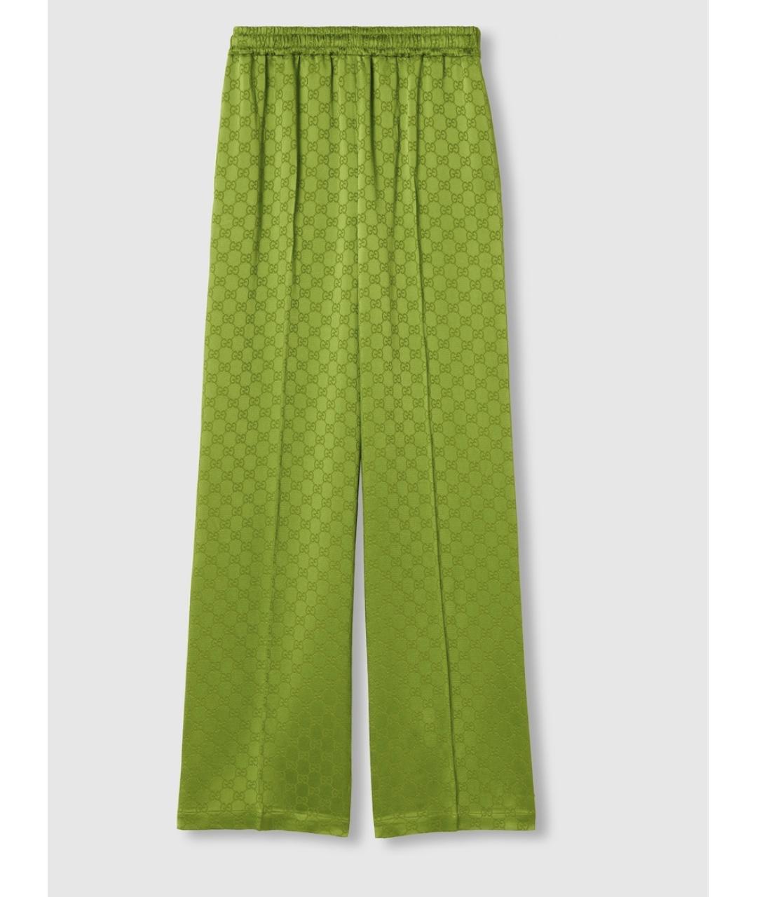 GUCCI Салатовые вискозные прямые брюки, фото 4