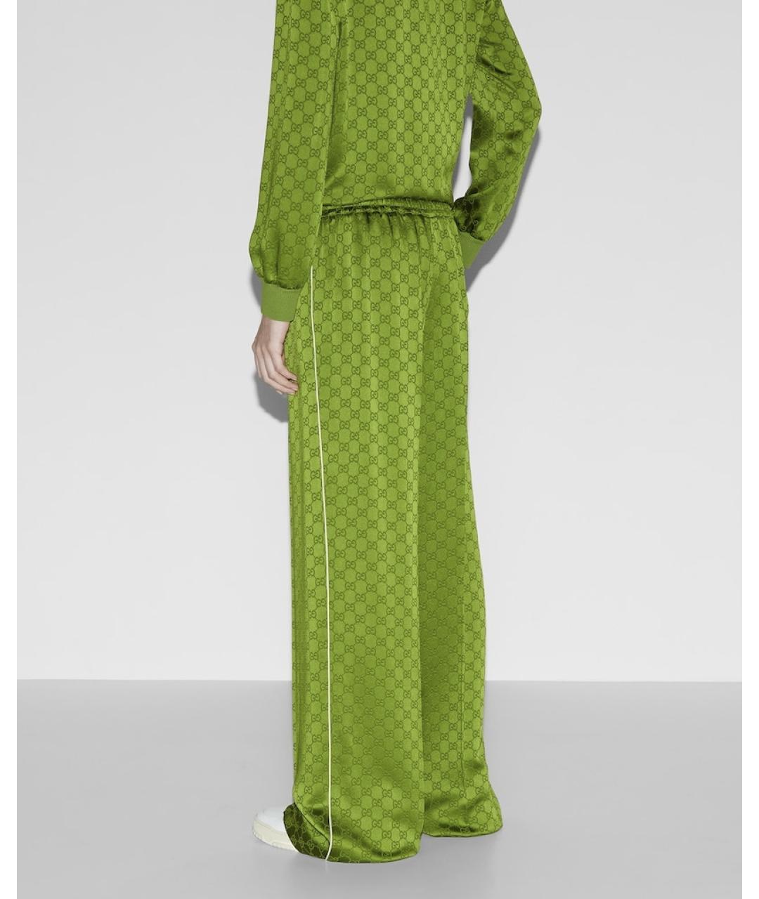 GUCCI Салатовые вискозные прямые брюки, фото 3