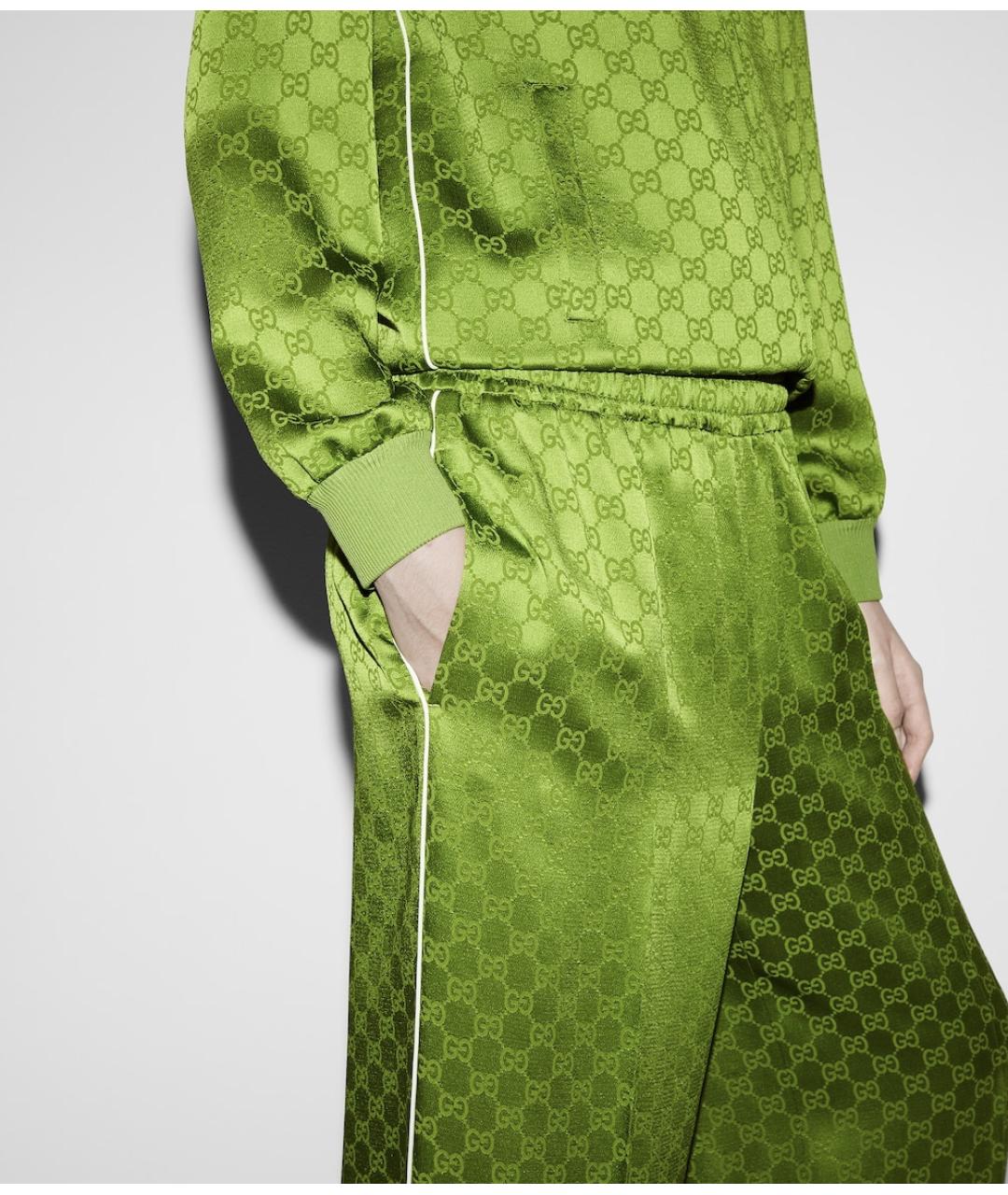 GUCCI Салатовые вискозные прямые брюки, фото 2