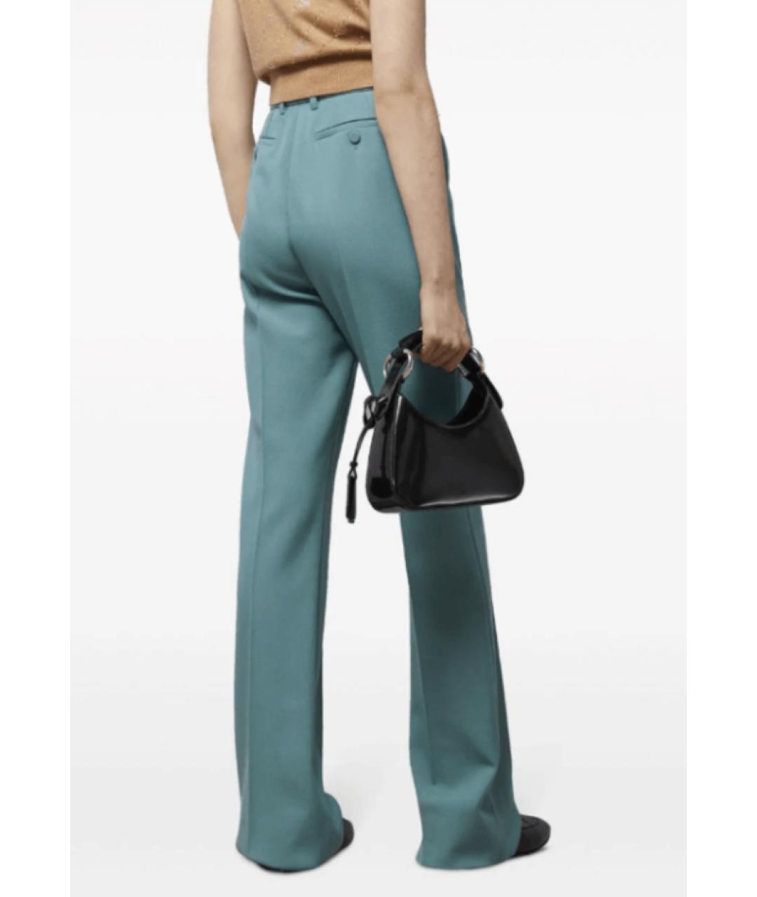 GUCCI Бирюзовые шерстяные прямые брюки, фото 3