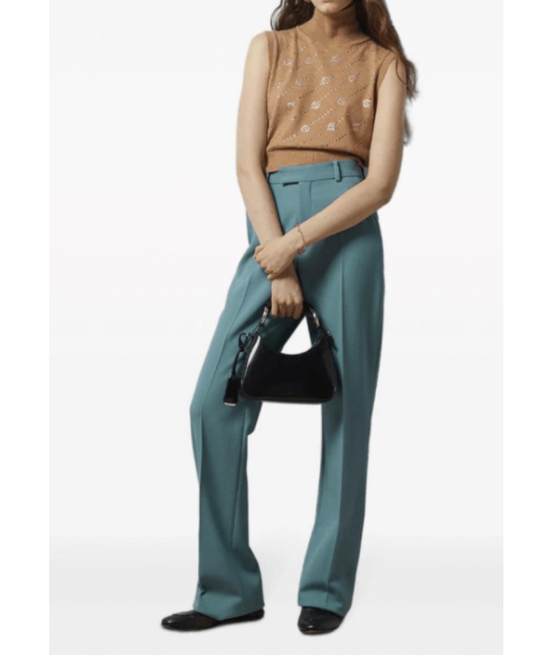 GUCCI Бирюзовые шерстяные прямые брюки, фото 2