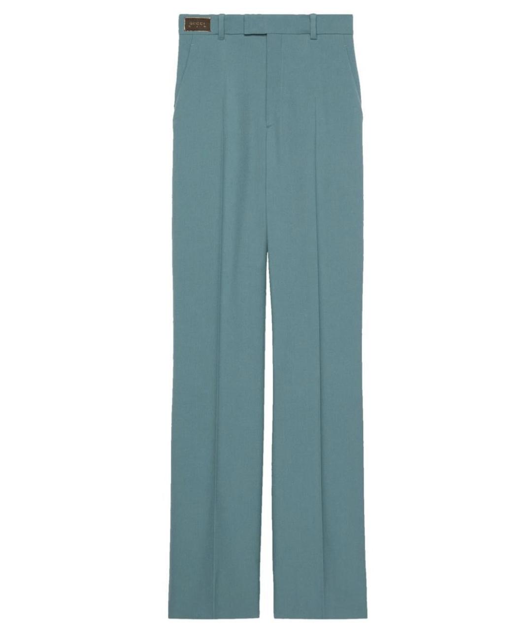GUCCI Бирюзовые шерстяные прямые брюки, фото 1