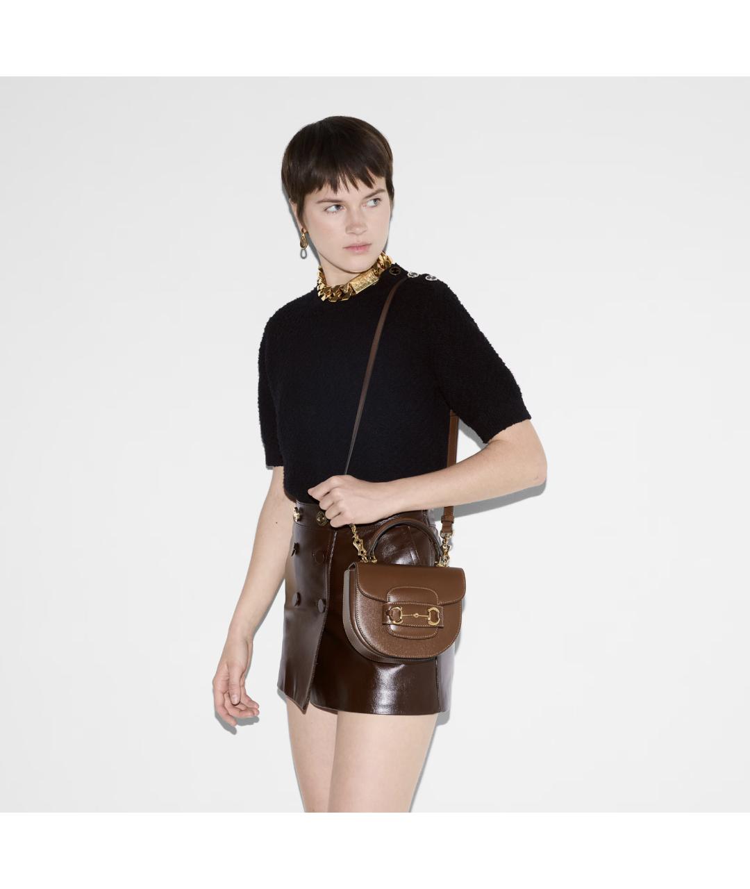 GUCCI Коричневая кожаная сумка через плечо, фото 3