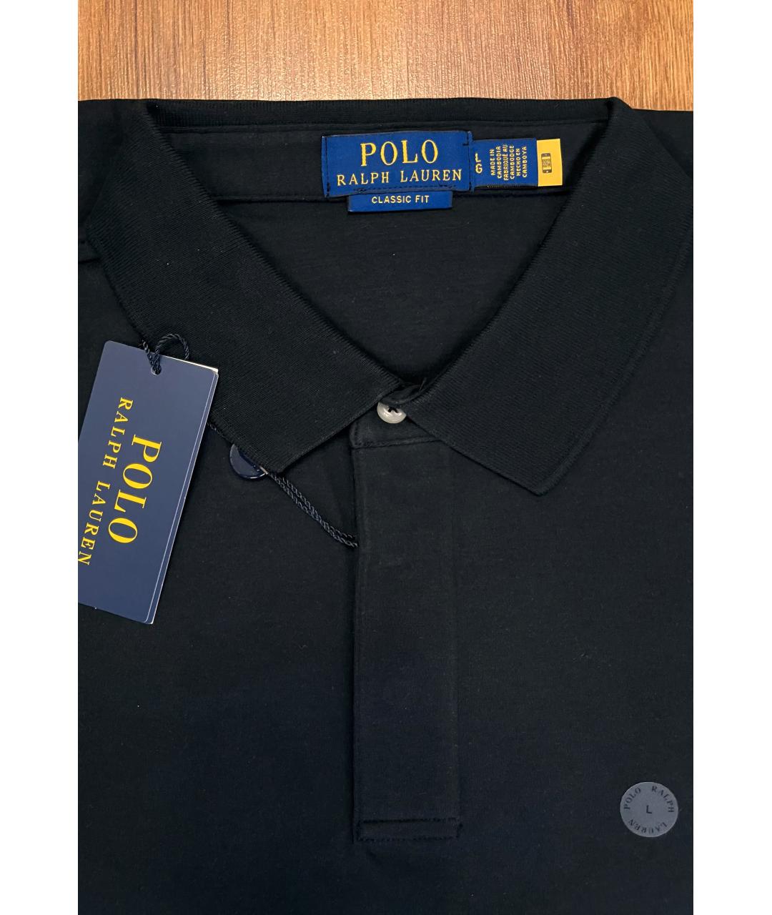 POLO RALPH LAUREN Черное хлопковое поло с коротким рукавом, фото 3