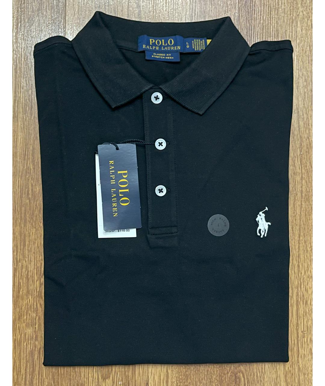 POLO RALPH LAUREN Черное хлопко-эластановое поло с коротким рукавом, фото 2