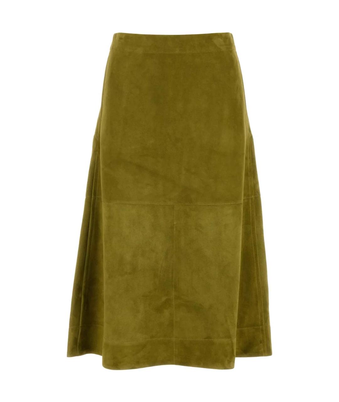 BOTTEGA VENETA Зеленая замшевая юбка миди, фото 1