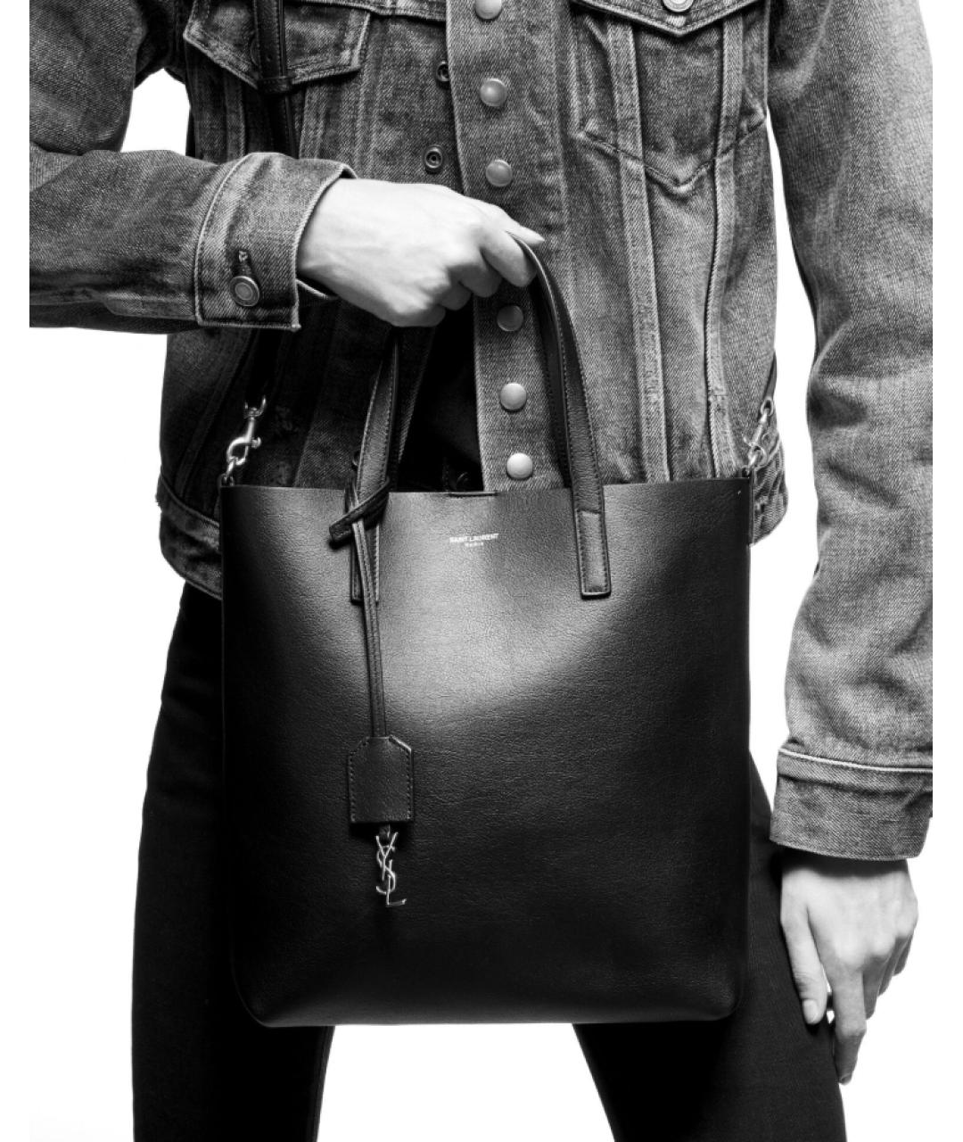 SAINT LAURENT Черная кожаная сумка тоут, фото 5