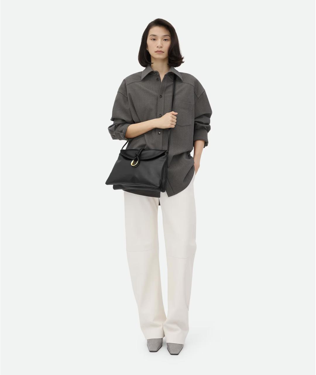 BOTTEGA VENETA Черная кожаная сумка через плечо, фото 7