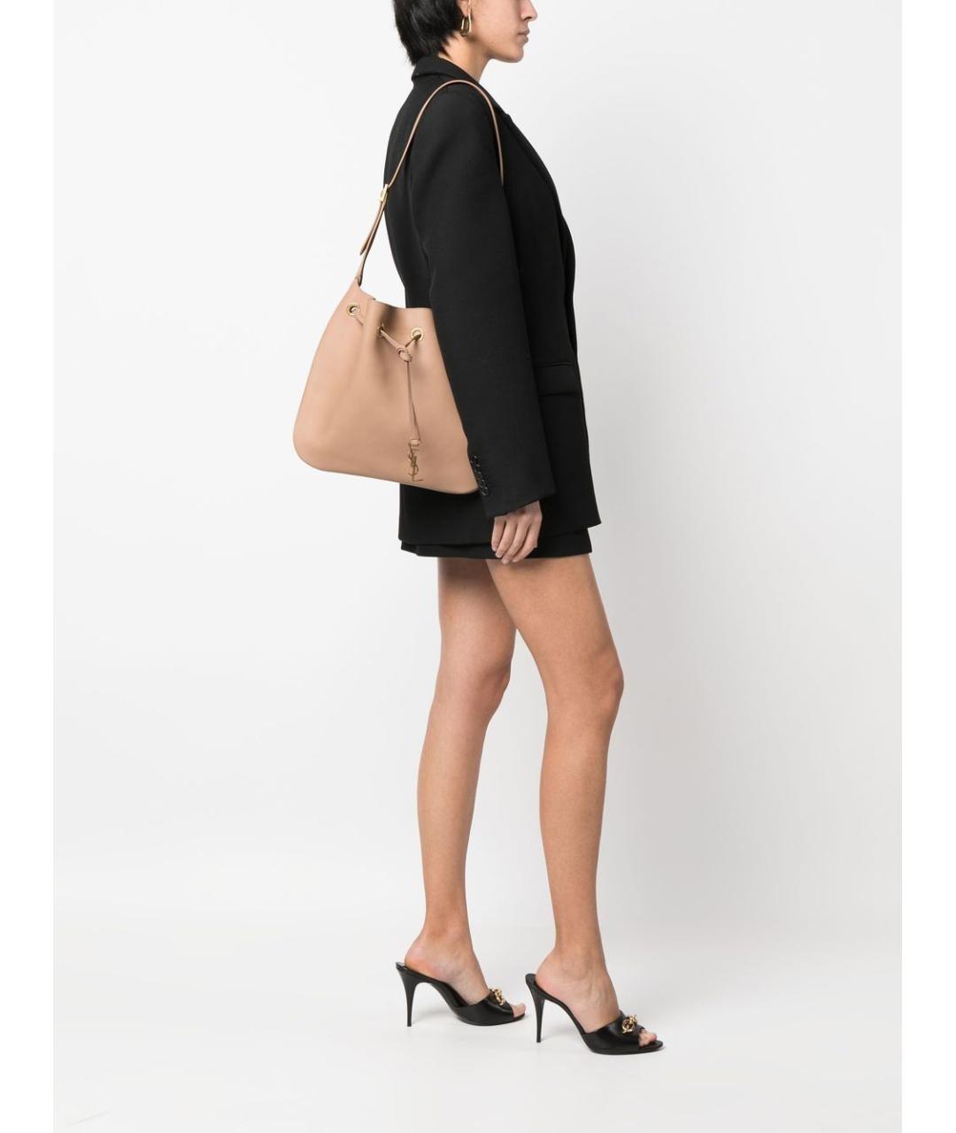 SAINT LAURENT Бежевая кожаная сумка через плечо, фото 2