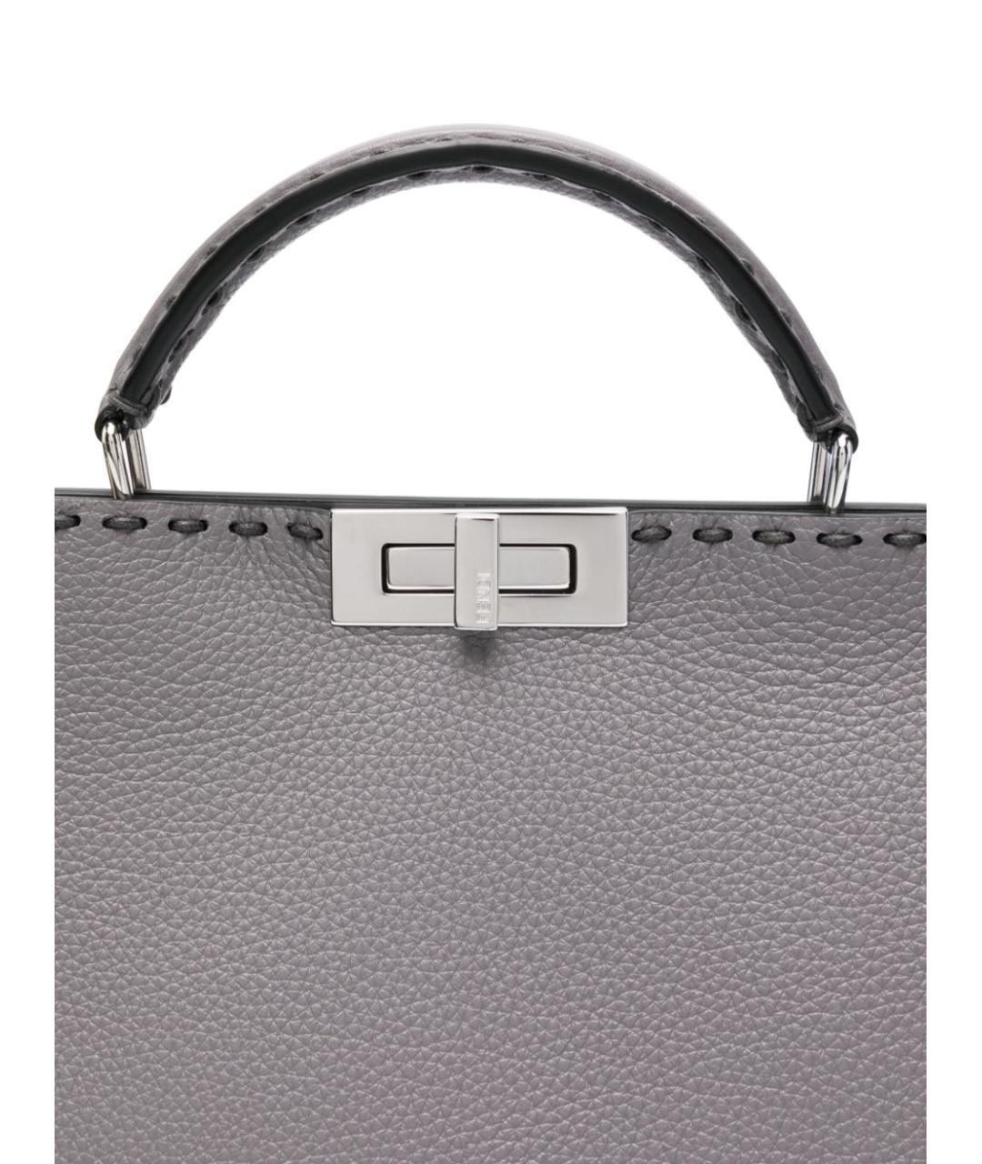 FENDI Серая кожаная сумка тоут, фото 4