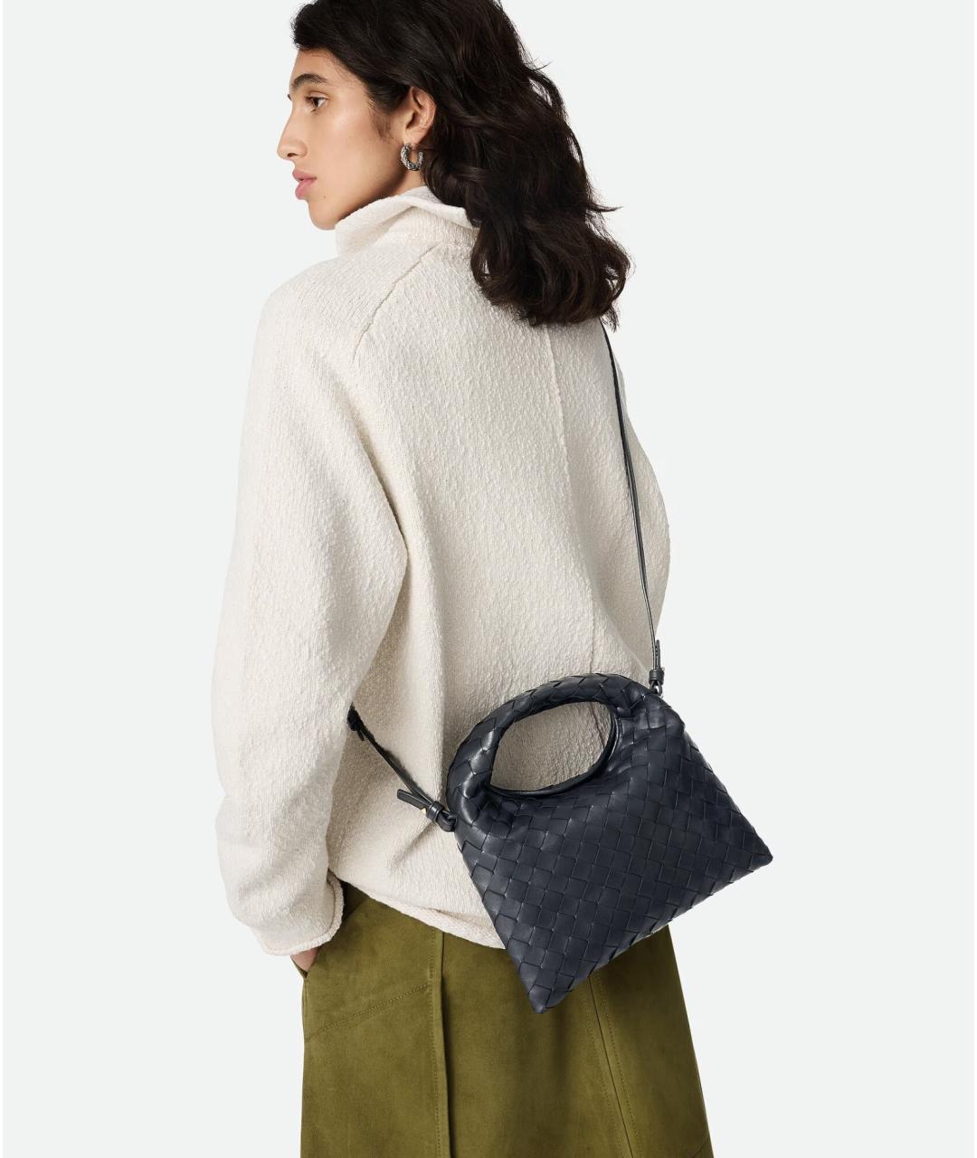 BOTTEGA VENETA Темно-синяя кожаная сумка с короткими ручками, фото 2