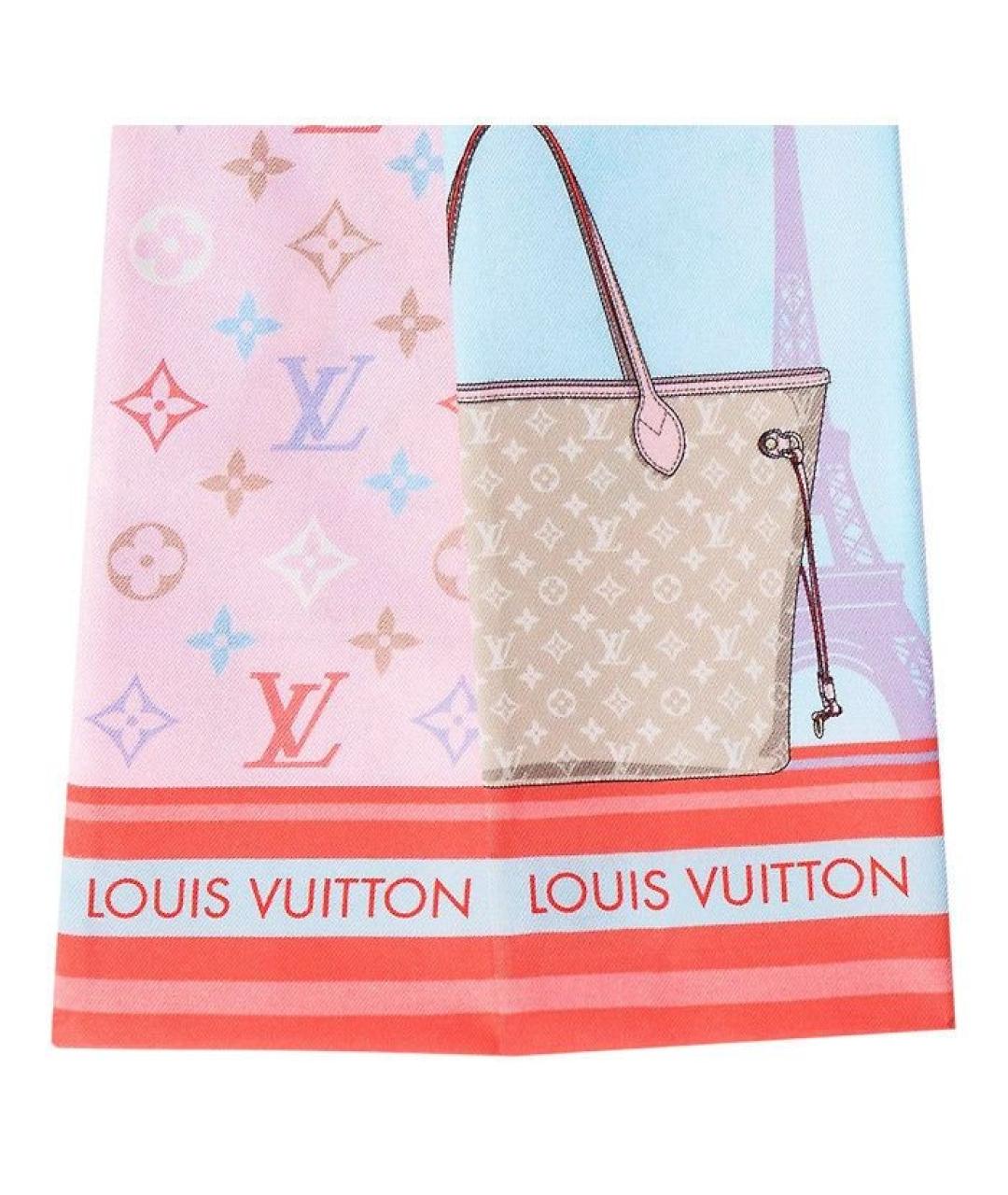 LOUIS VUITTON Розовый шелковый шарф, фото 8