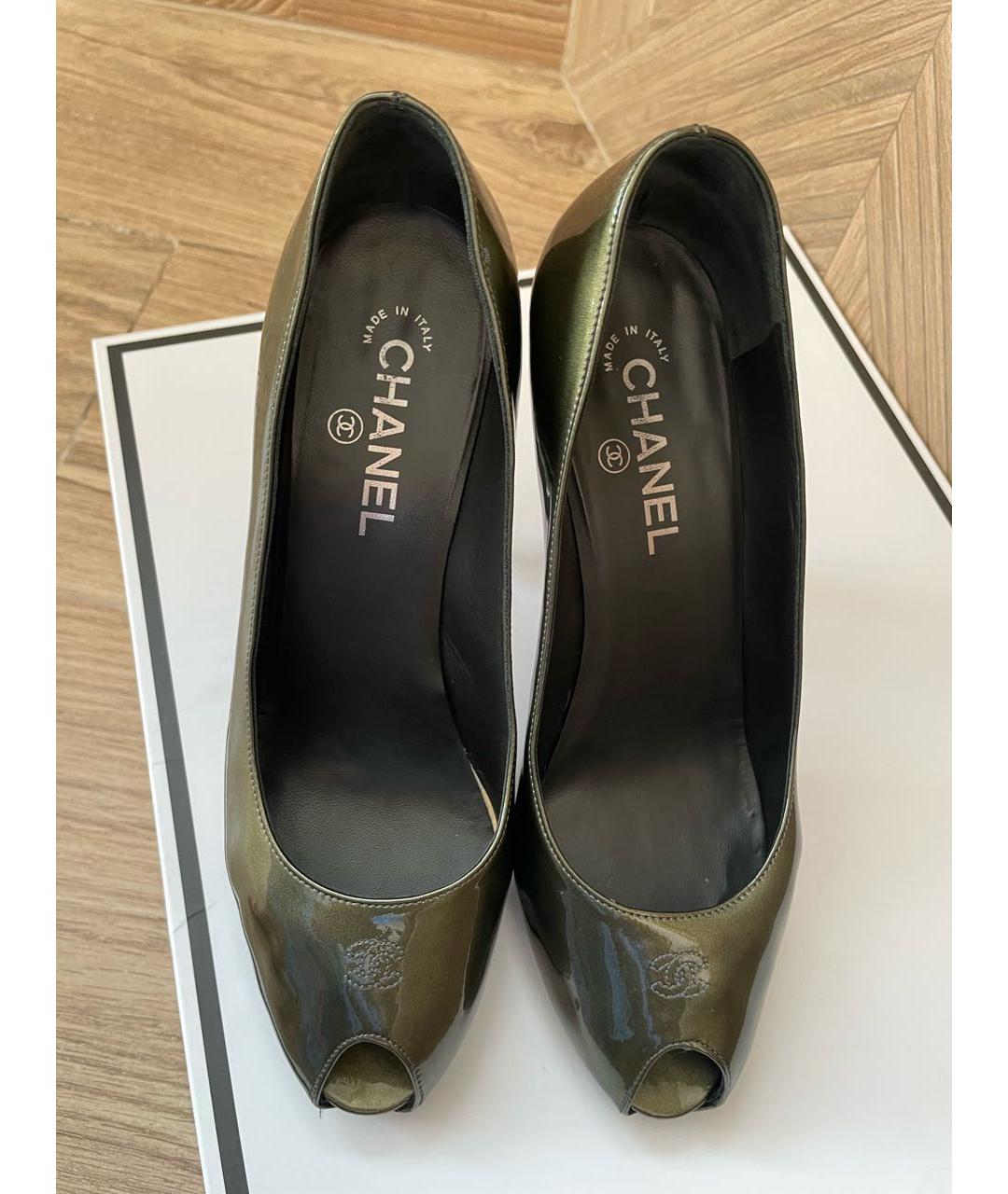CHANEL Хаки туфли из лакированной кожи, фото 7