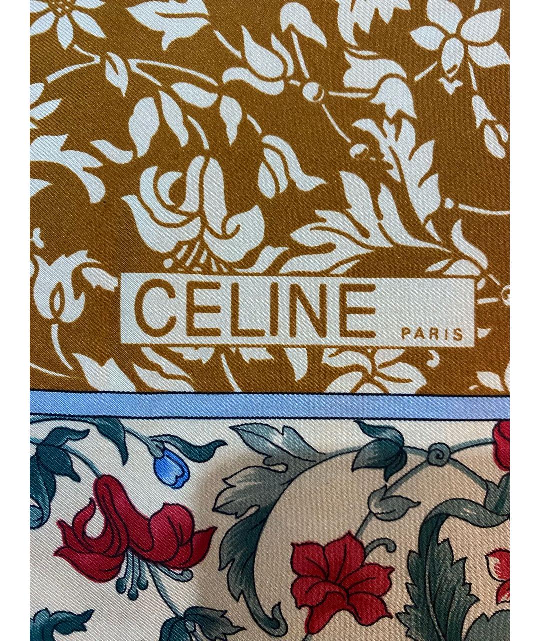 CELINE Коричневый шелковый платок, фото 2