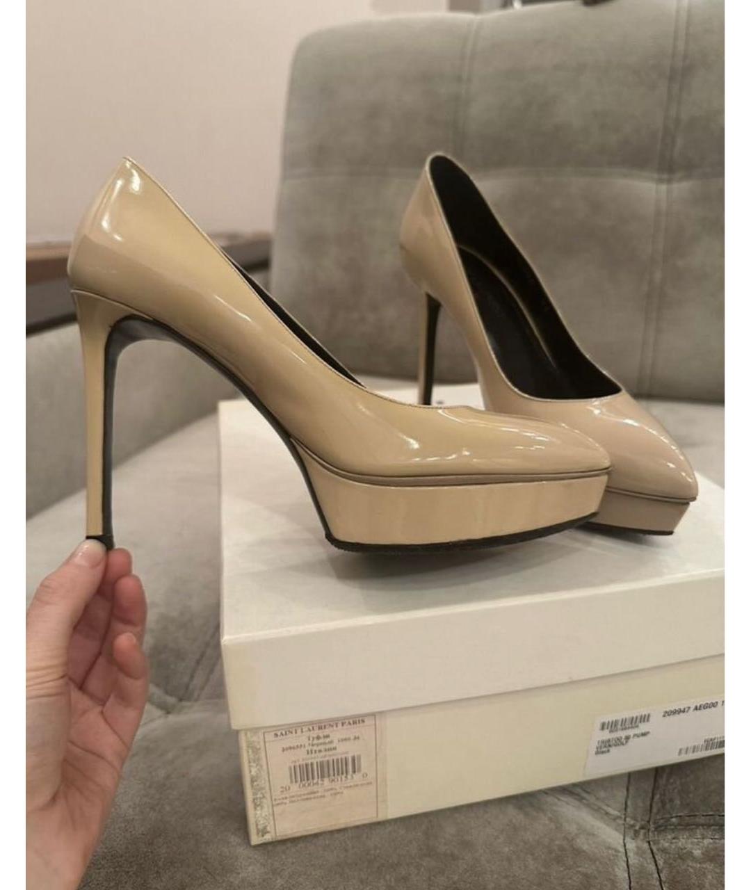 SAINT LAURENT Бежевые кожаные туфли, фото 9