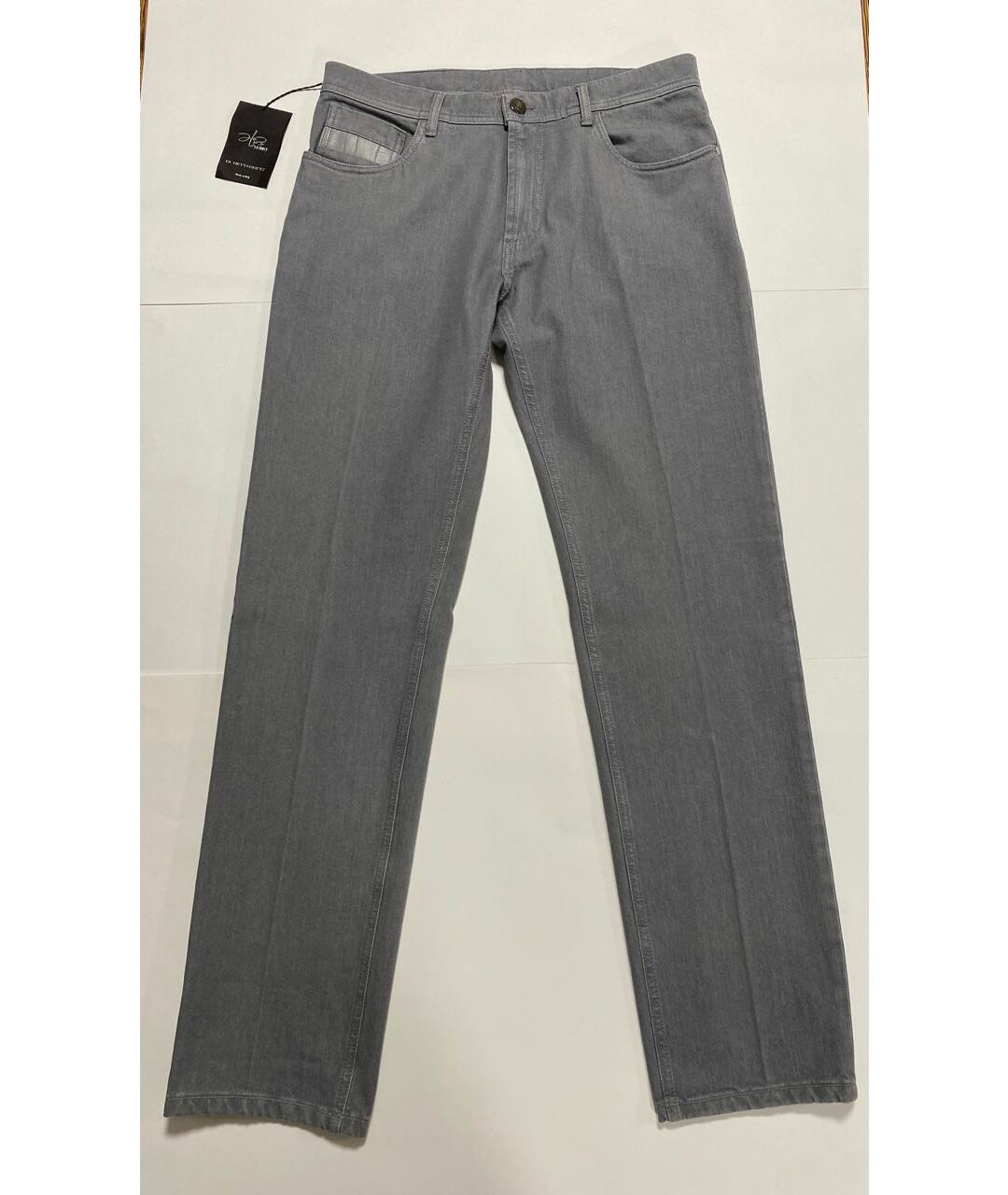 HETTABRETZ Серые хлопко-эластановые прямые джинсы, фото 9