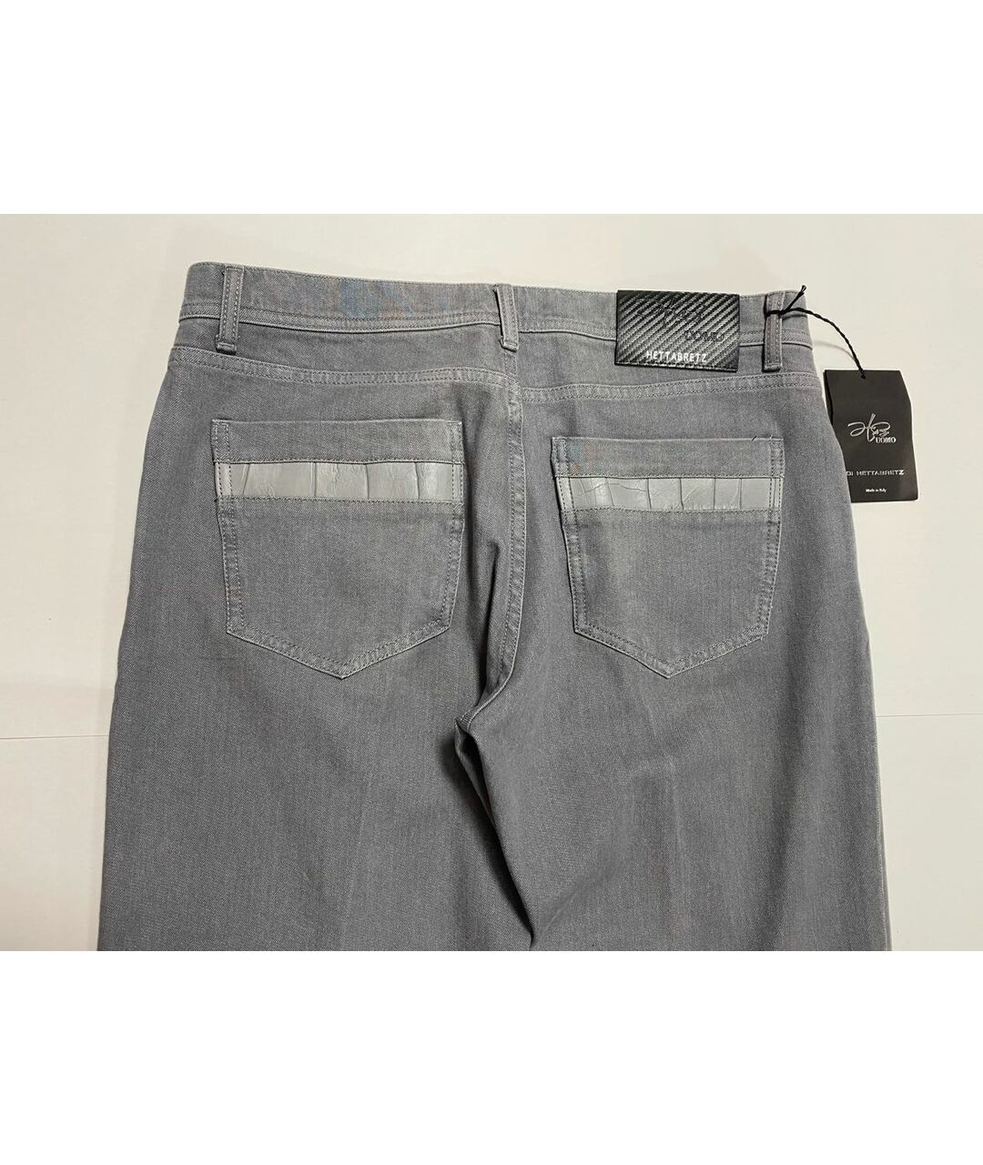 HETTABRETZ Серые хлопко-эластановые прямые джинсы, фото 5