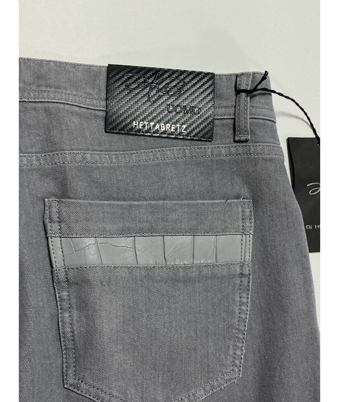 HETTABRETZ Серые хлопко-эластановые прямые джинсы, фото 4