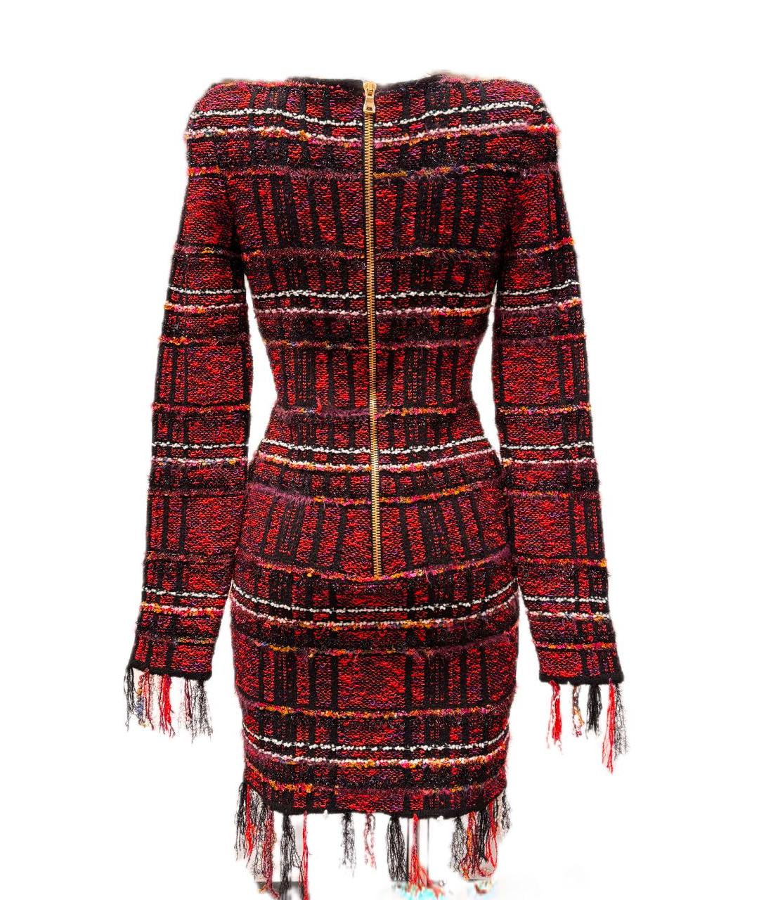 BALMAIN Красное вискозное коктейльное платье, фото 2