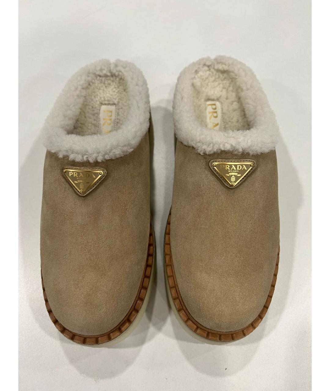 PRADA Бежевые замшевые мюли, фото 3
