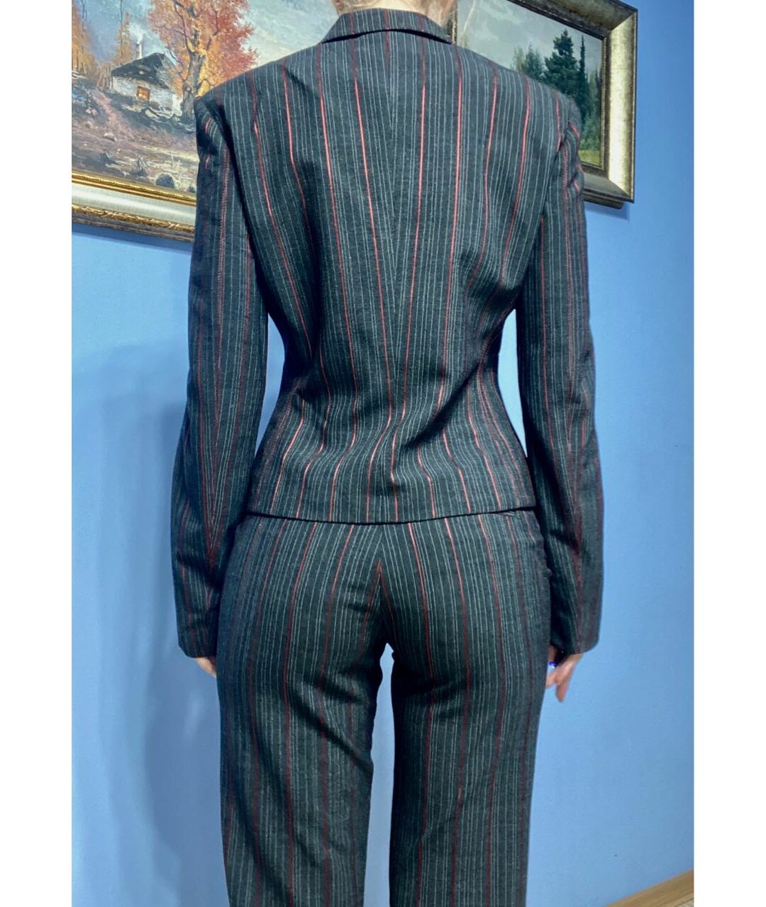 GIANFRANCO FERRE Серый шелковый костюм с брюками, фото 2