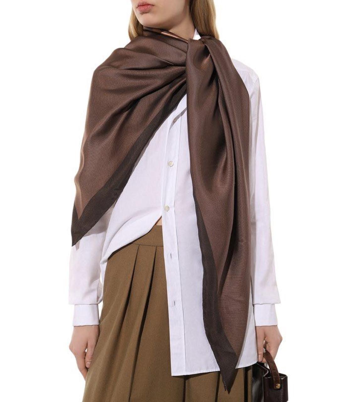 ELIE SAAB Коричневый шелковый шарф, фото 8