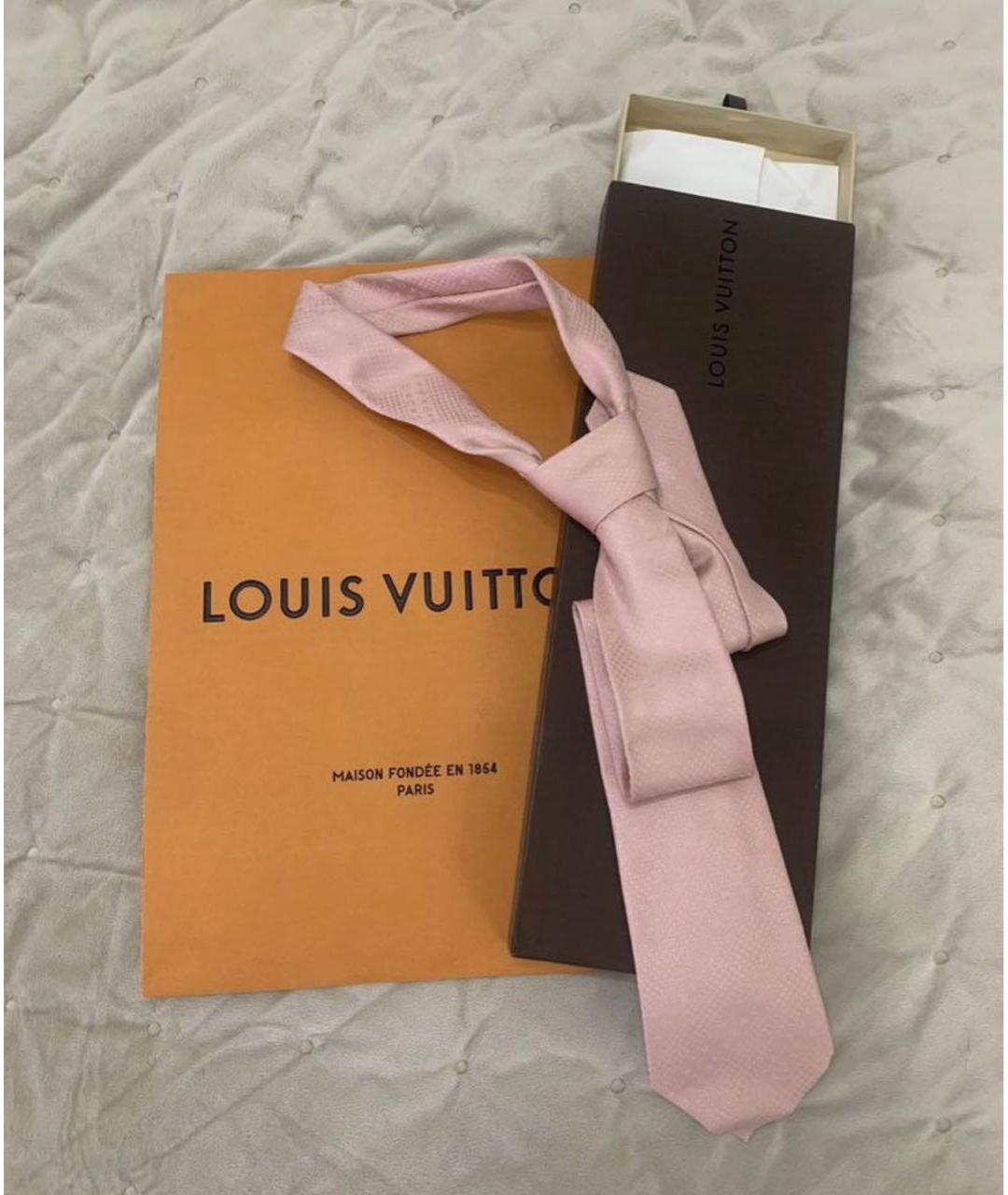 LOUIS VUITTON Розовый шелковый галстук, фото 5