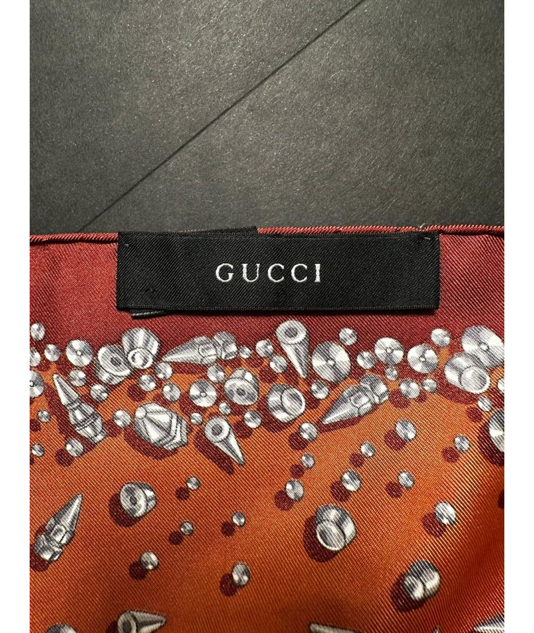 GUCCI Оранжевый шелковый платок, фото 3