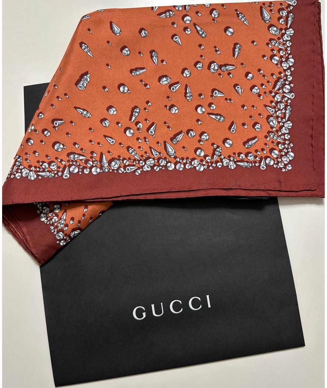 GUCCI Оранжевый шелковый платок, фото 4