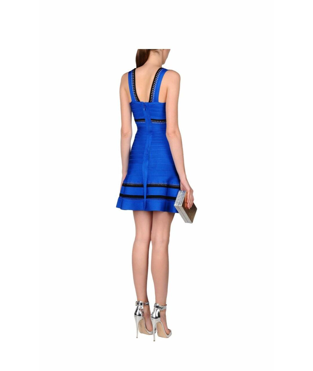 HERVE LEGER Синее шелковое повседневное платье, фото 3