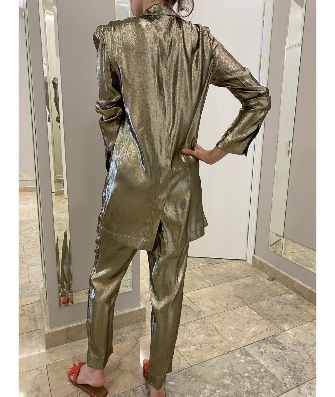 LANVIN Золотой шелковый костюм с брюками, фото 6