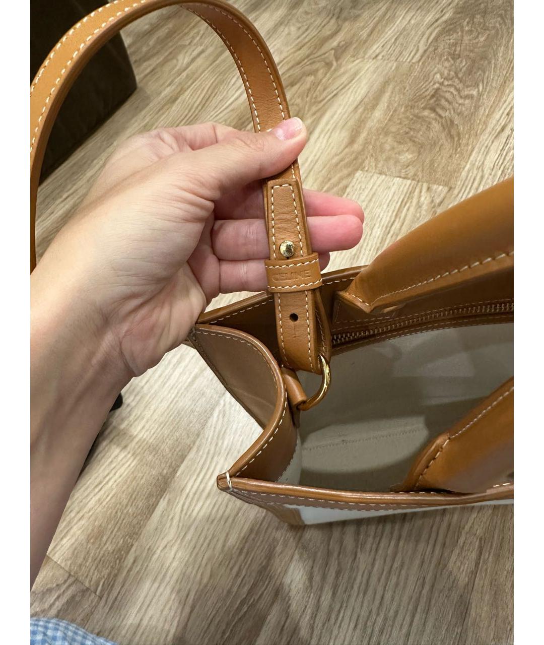 CELINE Бежевая деним сумка с короткими ручками, фото 5