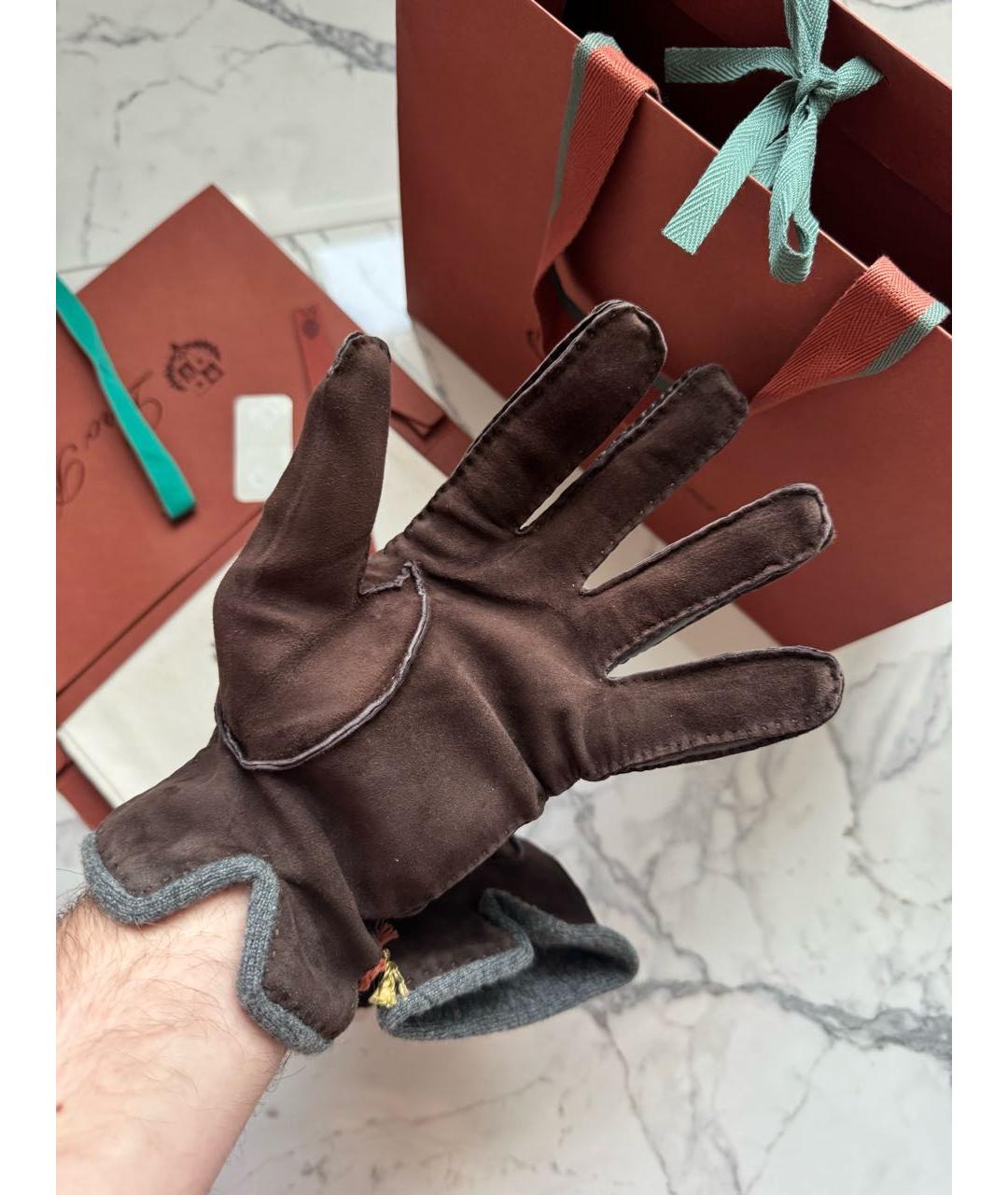 LORO PIANA Коричневые кожаные перчатки, фото 6