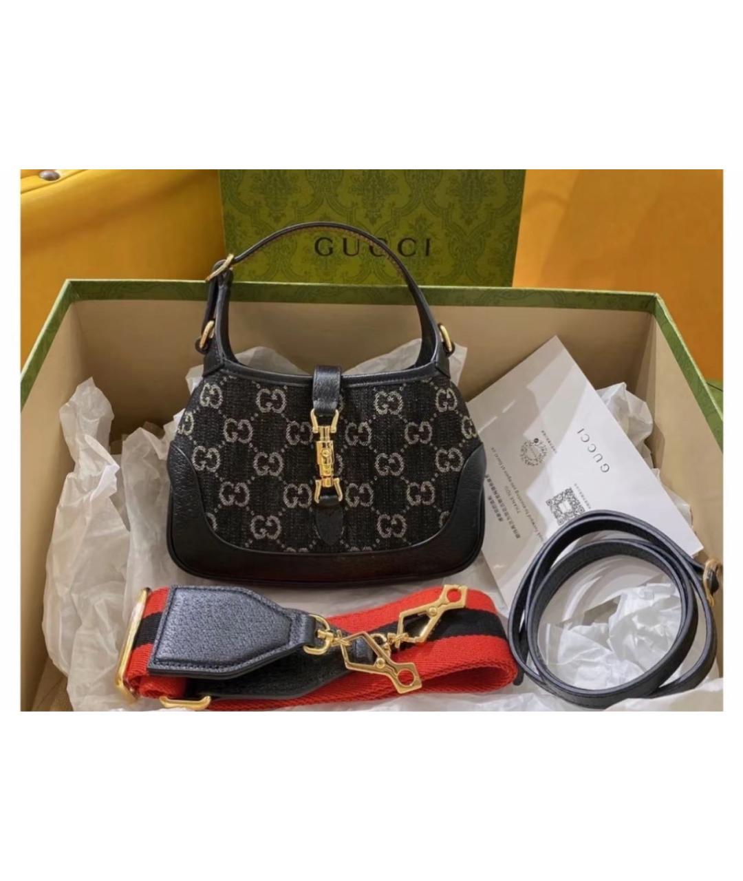 GUCCI Черная деним сумка с короткими ручками, фото 7