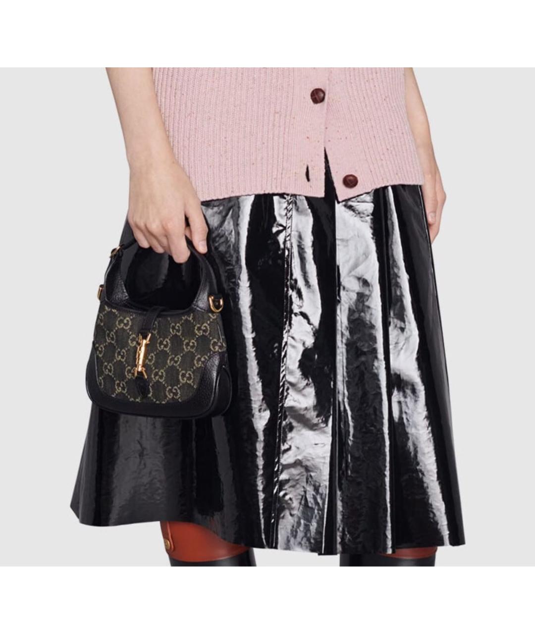 GUCCI Черная деним сумка с короткими ручками, фото 5