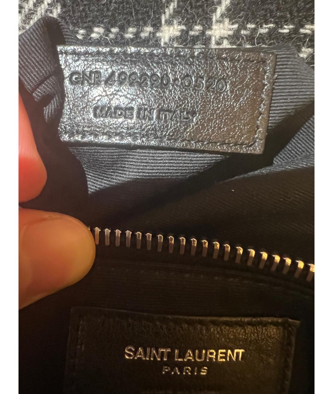 SAINT LAURENT Серая тканевая сумка с короткими ручками, фото 6