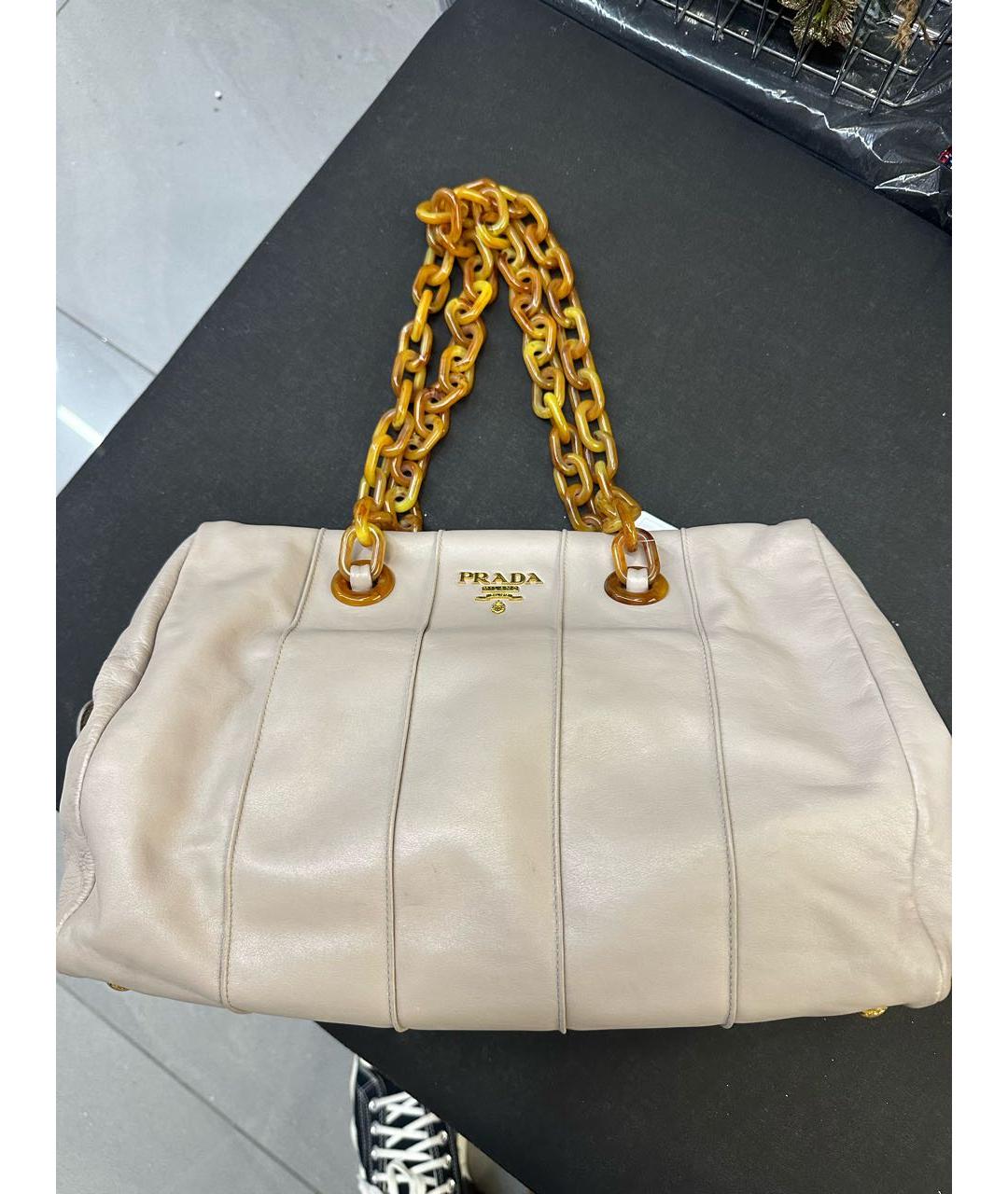 PRADA Бежевая кожаная сумка тоут, фото 6