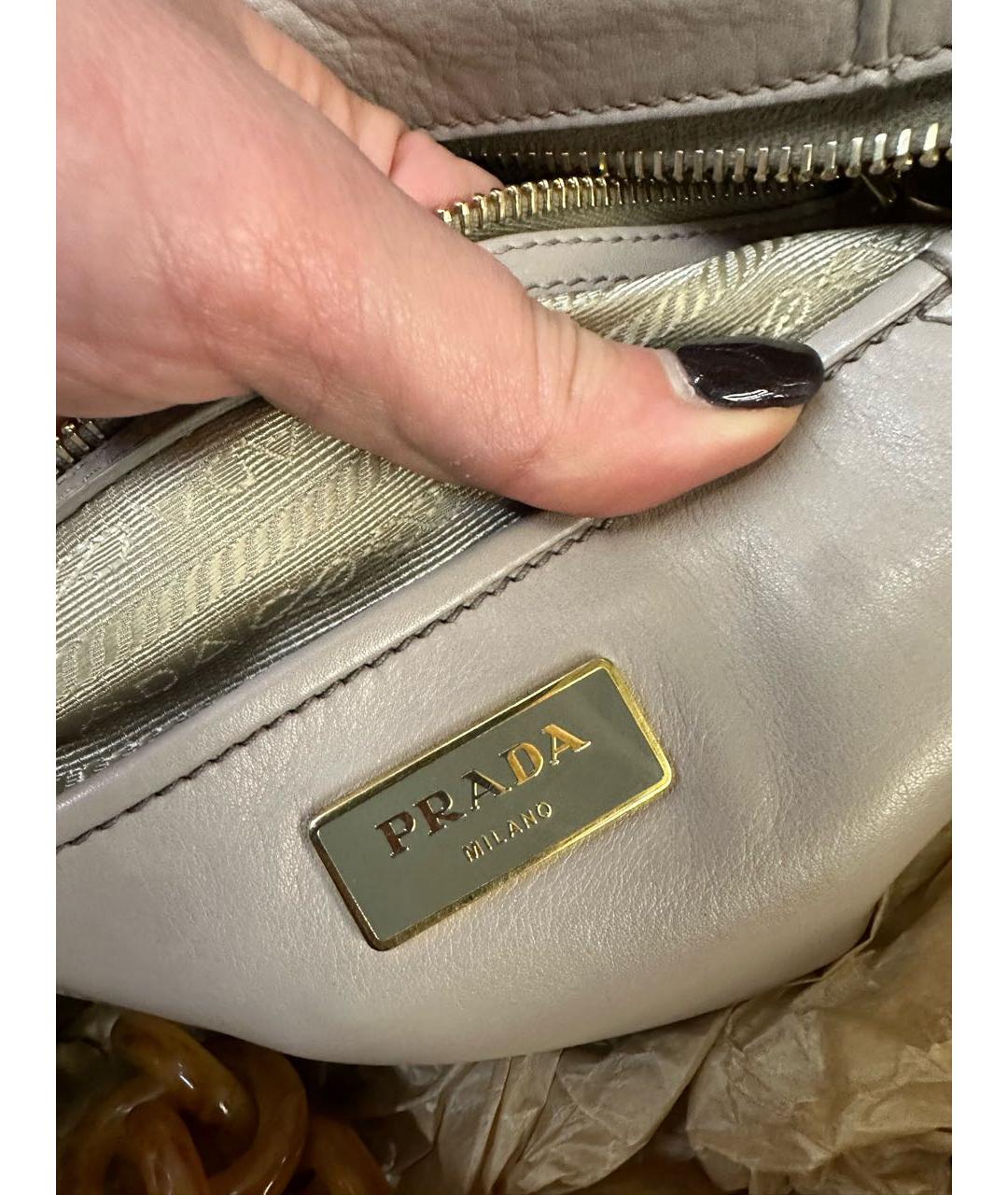 PRADA Бежевая кожаная сумка тоут, фото 3
