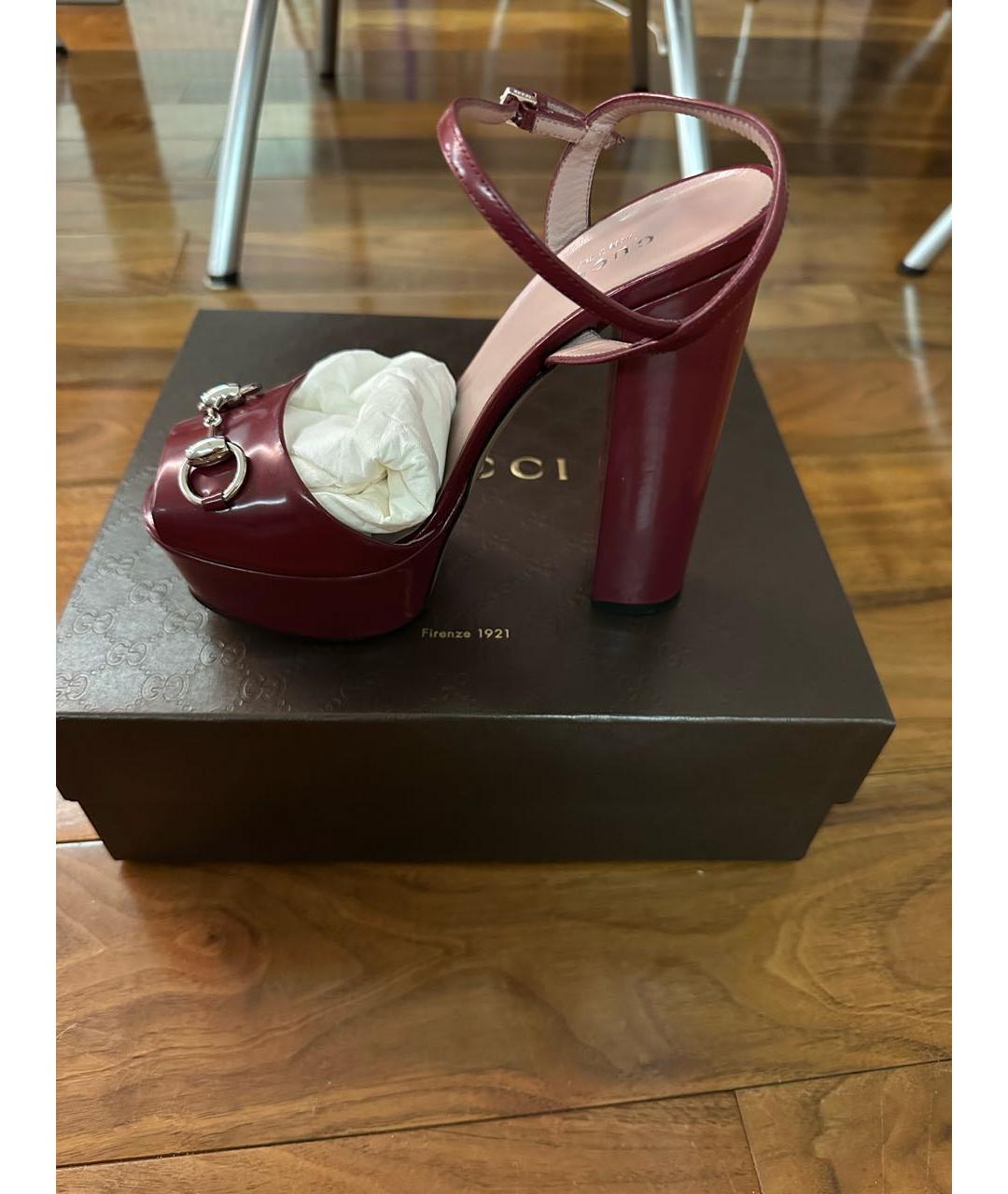 GUCCI Бордовые кожаные босоножки, фото 5