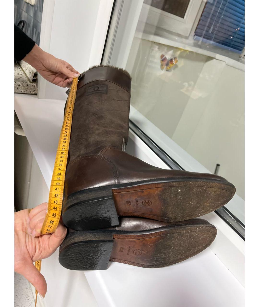 CHANEL Коричневые кожаные сапоги, фото 8