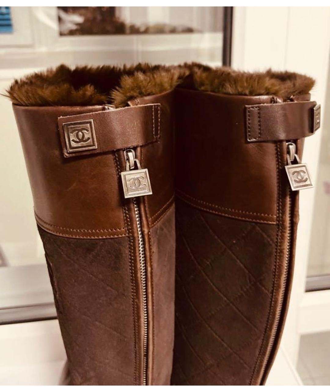 CHANEL Коричневые кожаные сапоги, фото 5