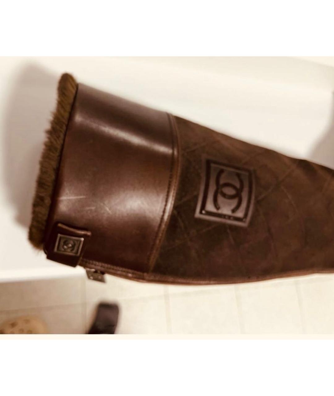 CHANEL Коричневые кожаные сапоги, фото 7