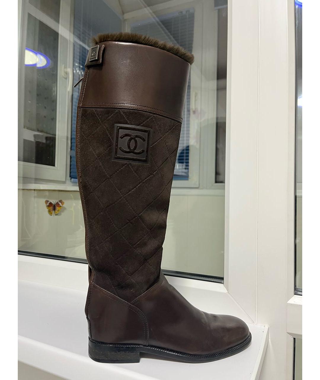 CHANEL Коричневые кожаные сапоги, фото 9