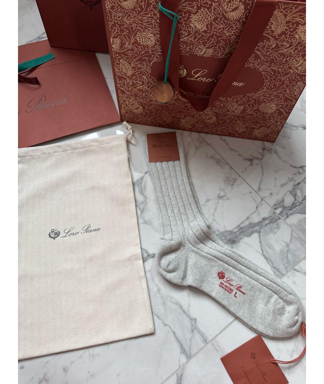 LORO PIANA Серебряные носки, чулки и колготы, фото 7