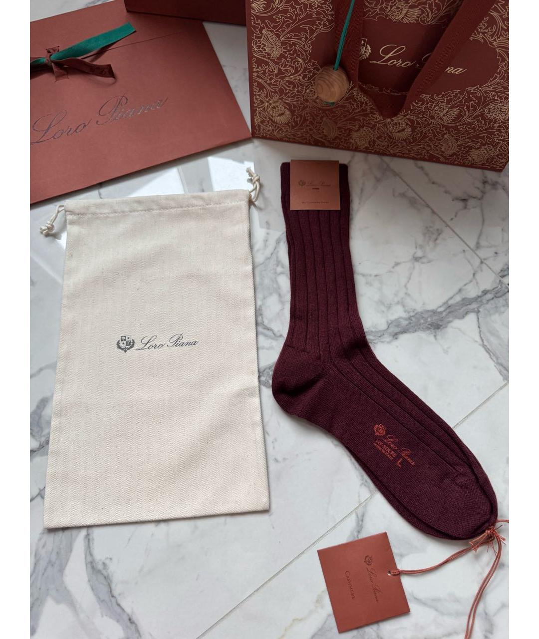 LORO PIANA Бордовые носки, чулки и колготы, фото 7