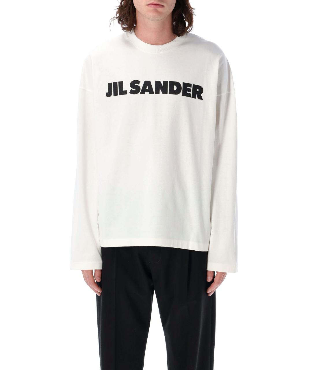 JIL SANDER Белое хлопковое поло с длинным рукавом, фото 2