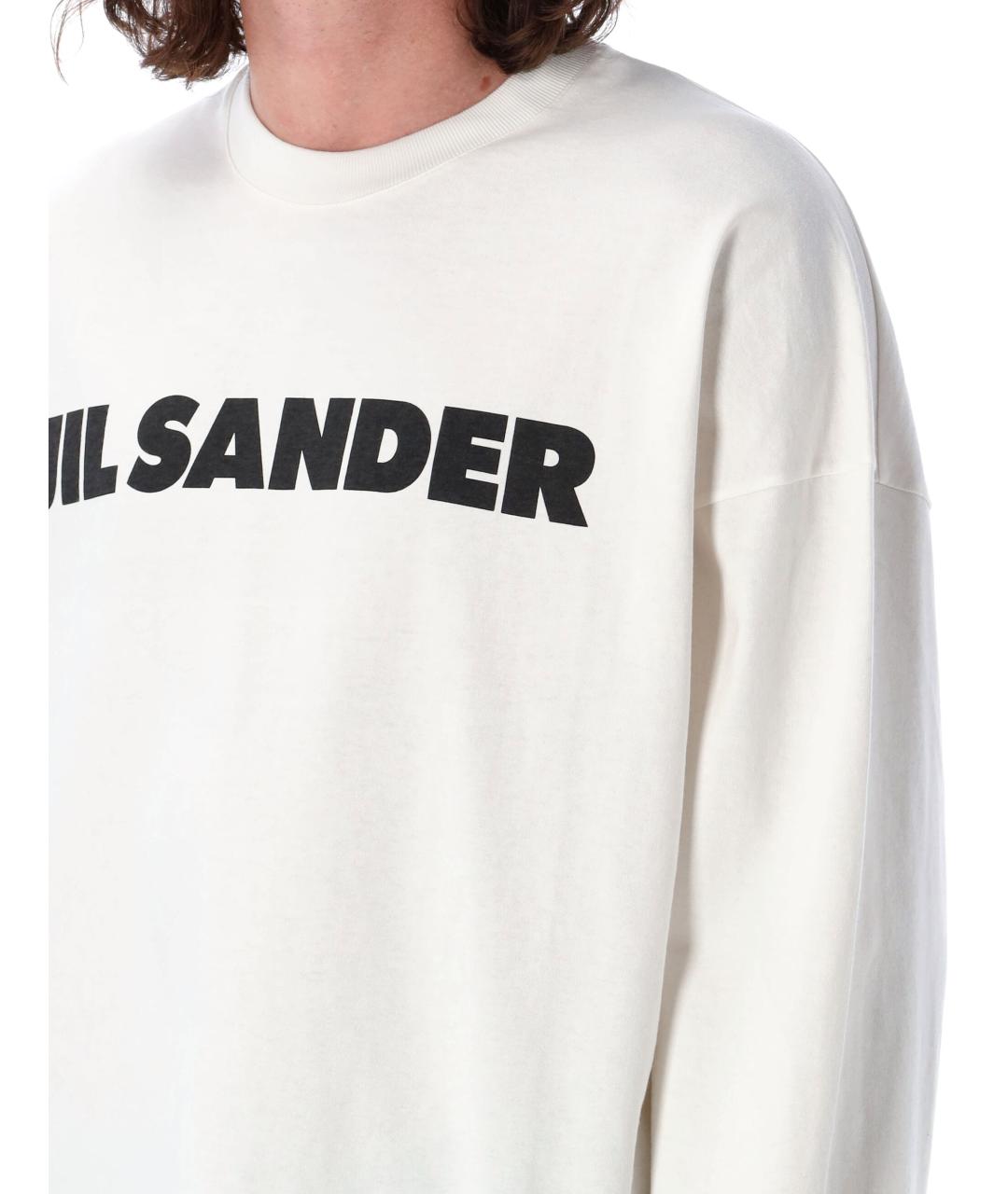 JIL SANDER Белое хлопковое поло с длинным рукавом, фото 4