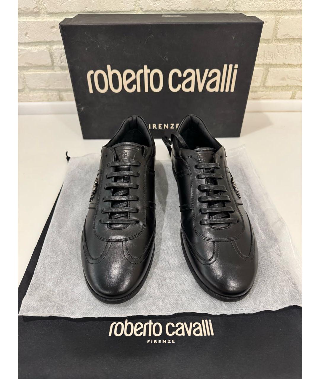 ROBERTO CAVALLI Черные кожаные низкие ботинки, фото 2