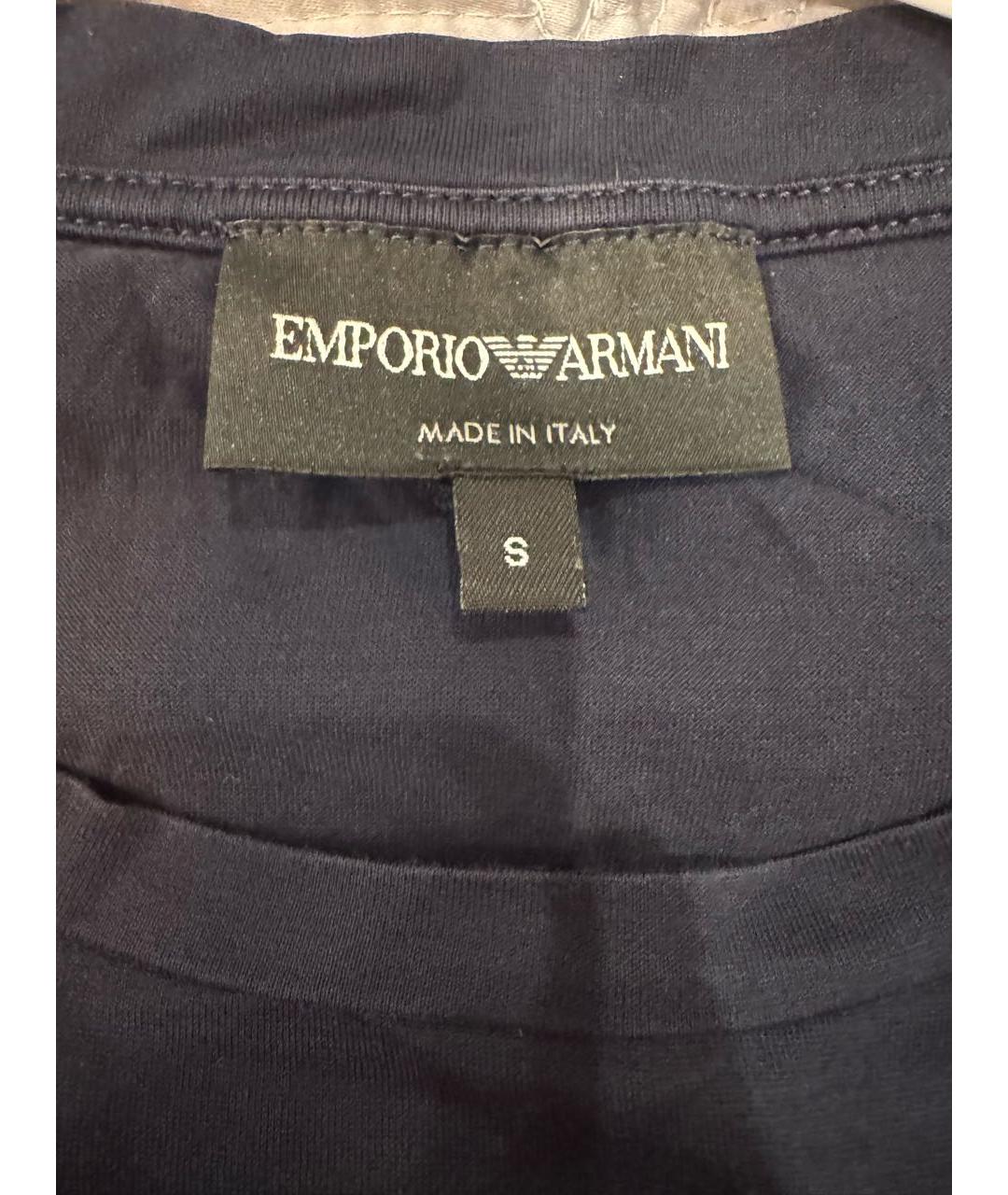 EMPORIO ARMANI Темно-синяя хлопковая футболка, фото 3