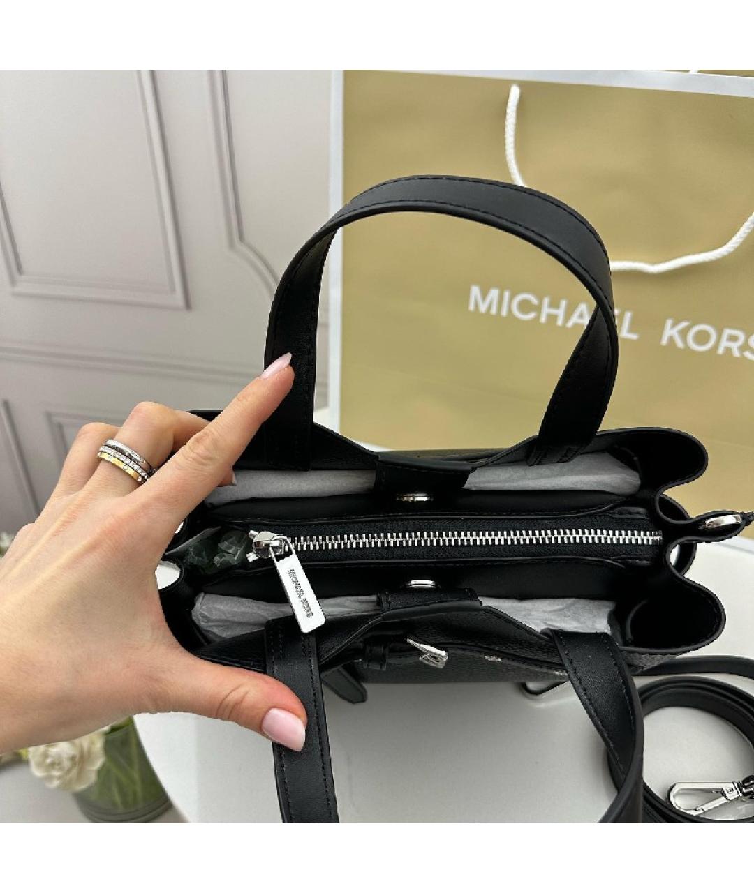 MICHAEL KORS Черная кожаная сумка тоут, фото 4